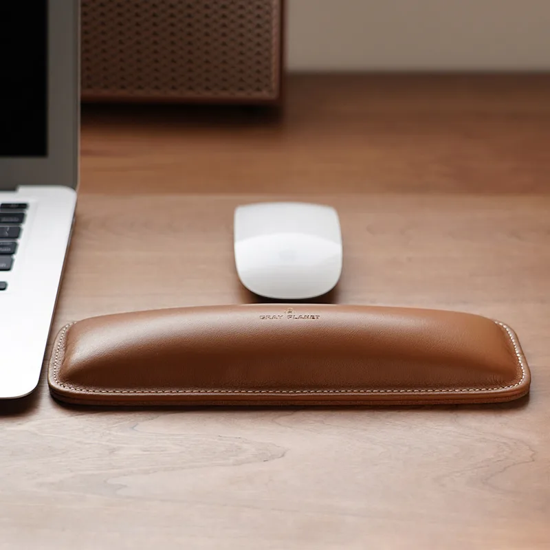 Ergonomic Desk Setup Keyboard - Sandaran Pergelangan Tangan Kulit Asli Bantalan