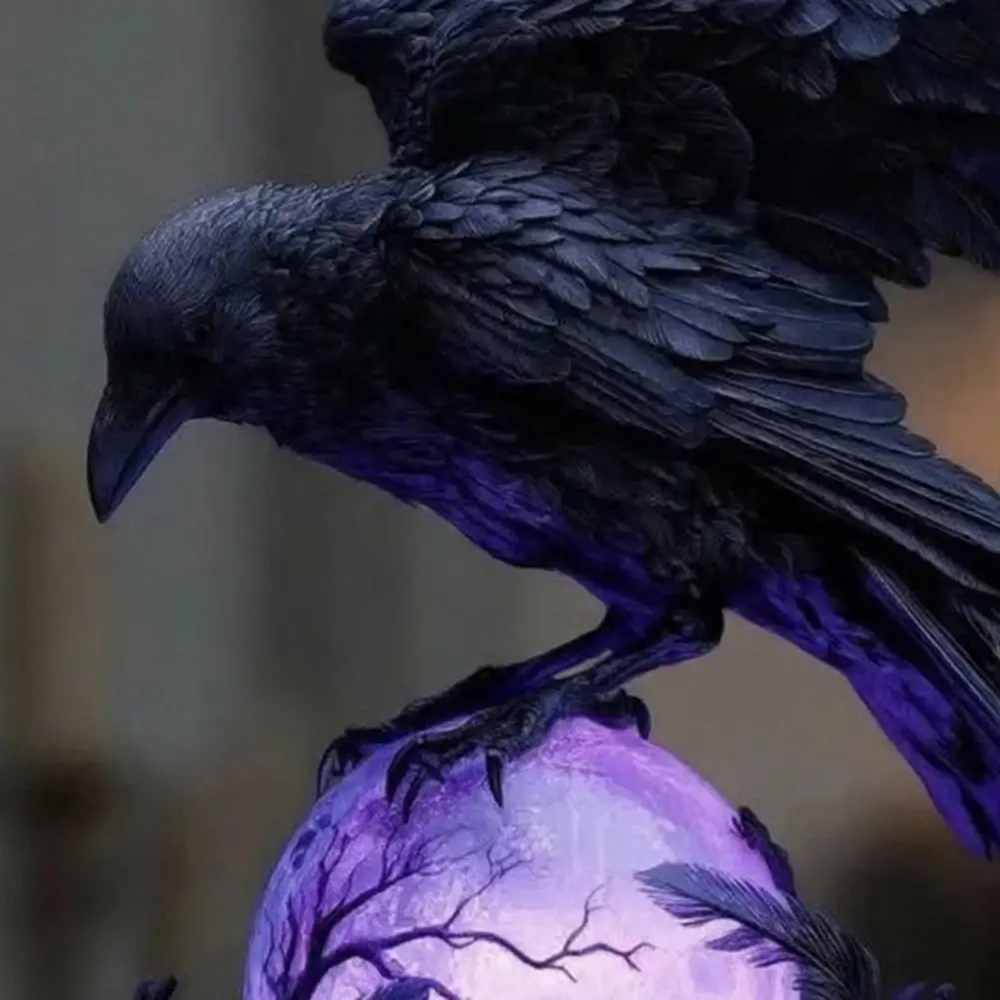 Desk Setup Dark - Lampu LED Gothic Raven Patung Buatan