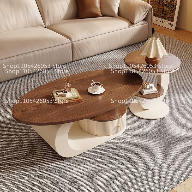 Desk Setup Modern - Meja kopi oval kayu walnut gaya