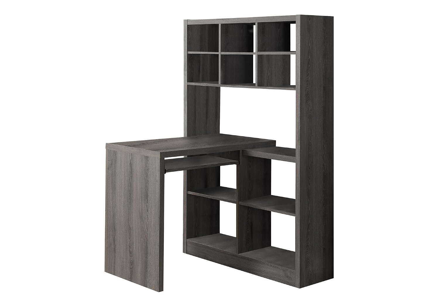 Desk Setup Dark - Meja Sudut dengan Rak yang Dapat