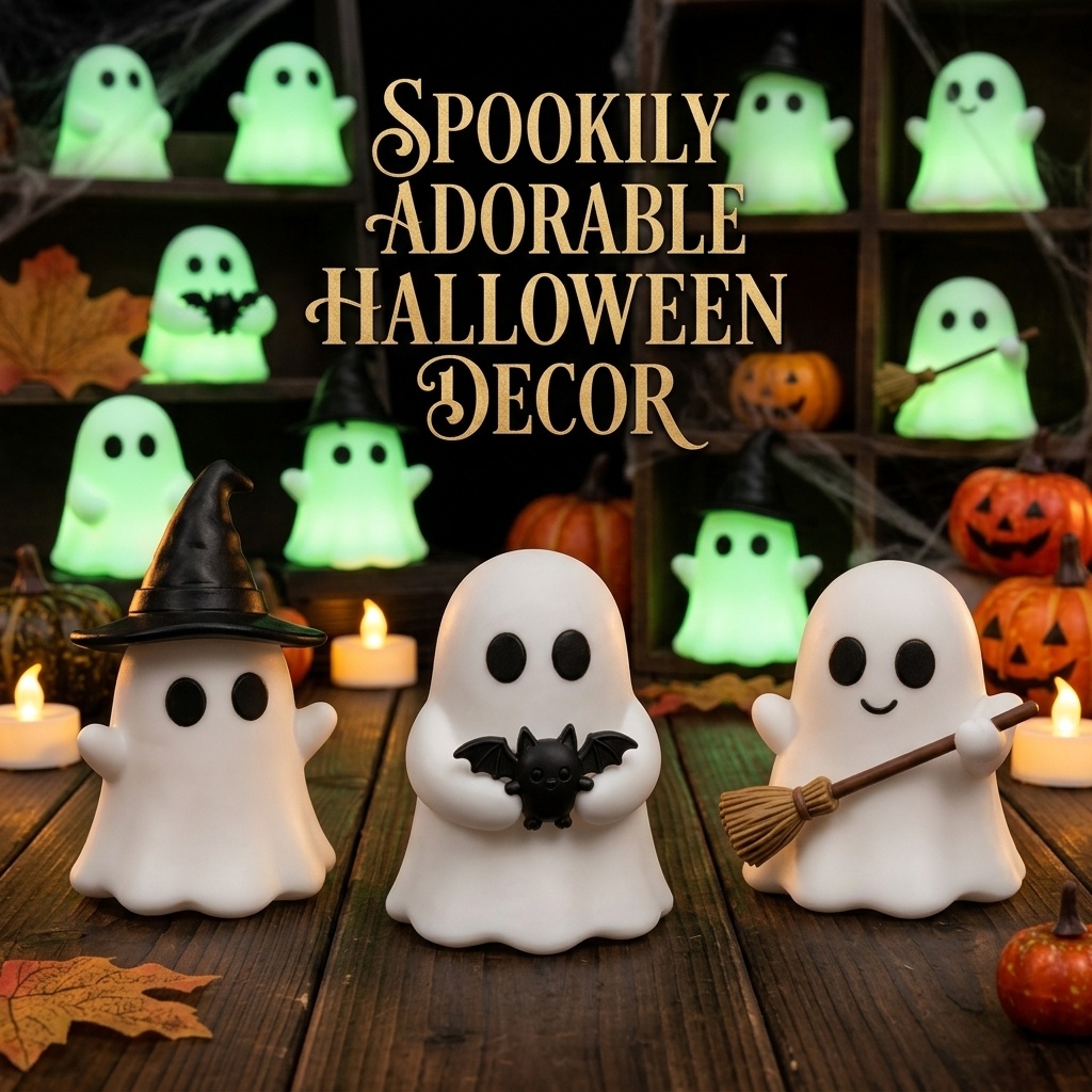Desk Setup Dark - Patung Hantu Mini Bercahaya Halloween, Ornamen