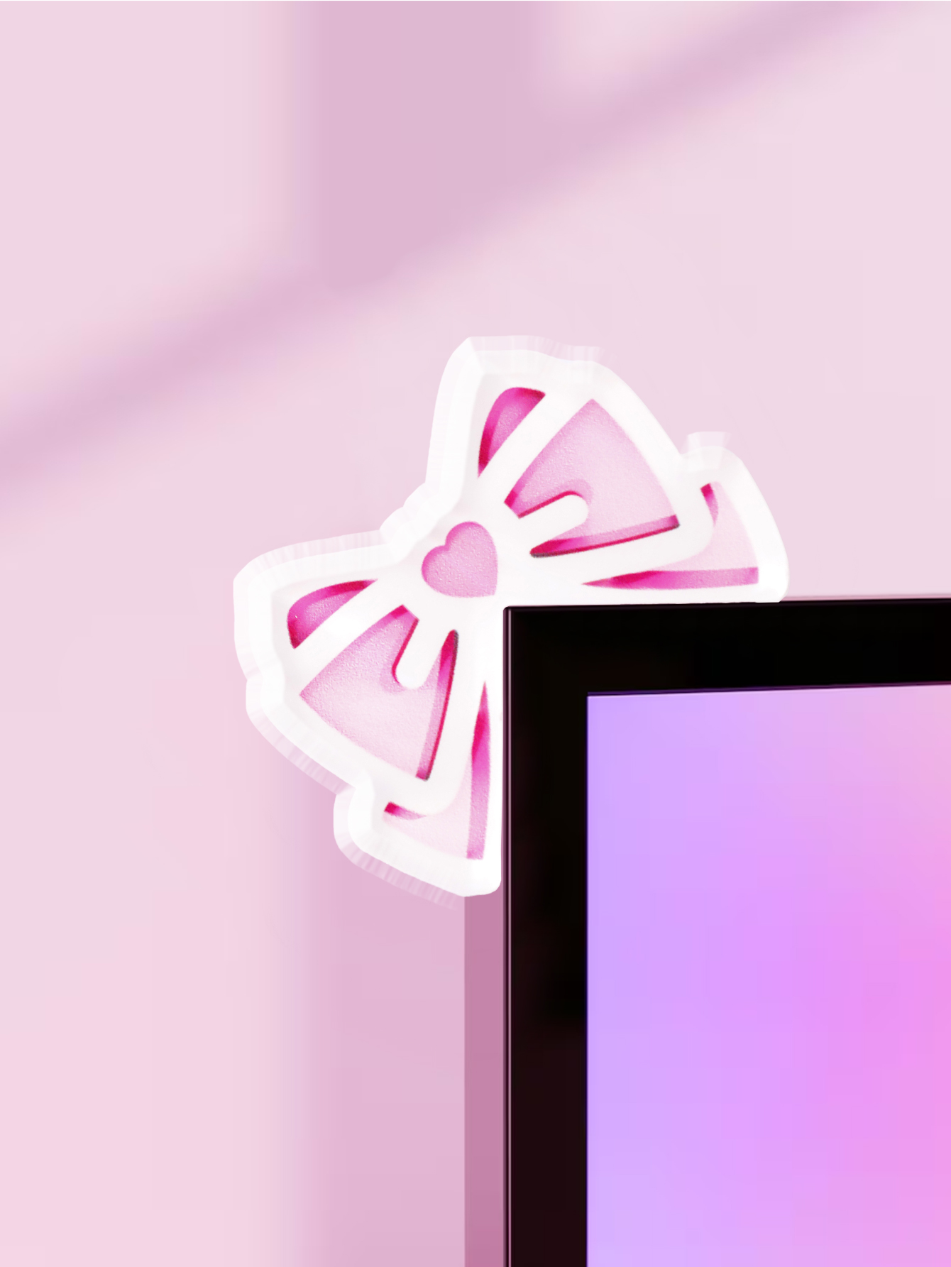 Desk Setup Pink - Dekorasi Monitor Berbentuk Pita Lucu, Warna