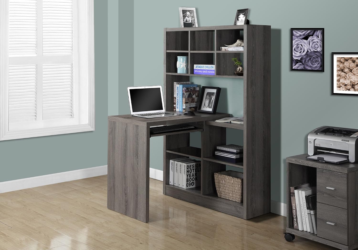 Meja Sudut dengan Rak yang Dap - Desk Setup Dark ulasan dan harga